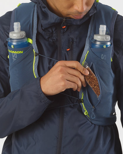 Chaleco de hidratación Salomon ADV Skin 5 Azul piedra, distribución de bolsillos