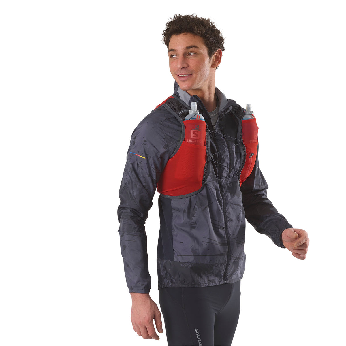 Chaleco de hidratación Salomon Active Skin 4 Rojo gris, detalle de los bolsillos frontales