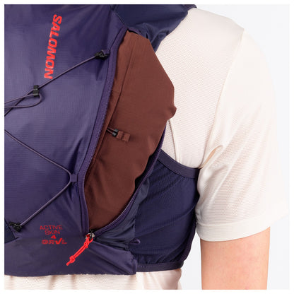 Chaleco de hidratación Salomon Active Skin 4 GRVL Morado, detalle del compartimento trasero
