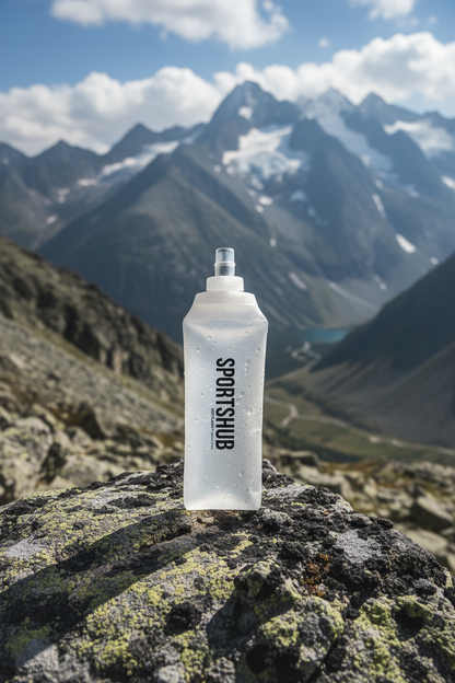2 x soft flasks SportsHub 500ml, botella flexible en un entorno de montaña